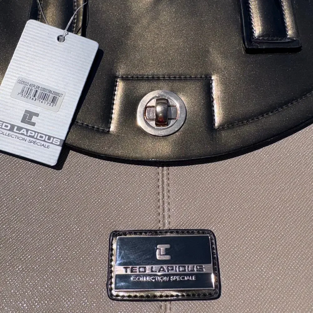 NWT Ted Lapidus Collection‎ Speciale Satchel Handbag Taupe & Metallic Bronze